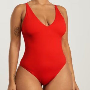 The V-Neck One-Piece in Bright Red